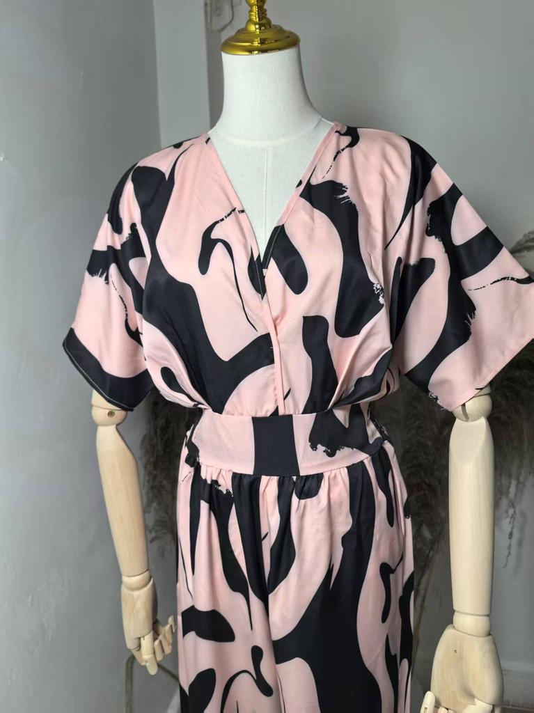 European & American Women's Full Print Batwing Sleeve Wide Leg Jumpsuit - Fashionable & Versatile