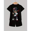 Boys' 3D Print Casual Outfit Set - Fashionable T-Shirt & Shorts Combo, Black with Cartoon Character Design, Lightweight Polyester