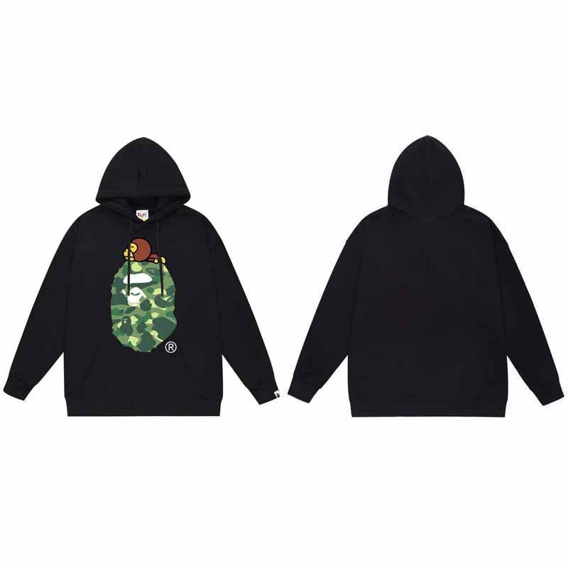 Mens Oversized Hooded Sweatshirt With Ape Head Print Heavyweight Cotton Long Sleeve Pullover Daily Wear
