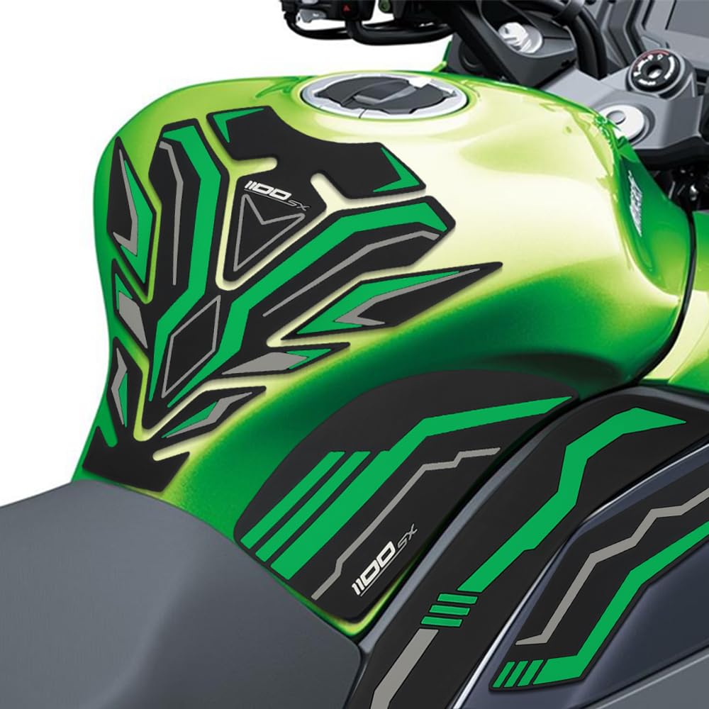 3D Gel Tank Pad Protector Knee Tank Side Protector Sticker Paint Protection for Ninja 1100SX 2020-2025 Motorcycle (Green) [Parallel Import]