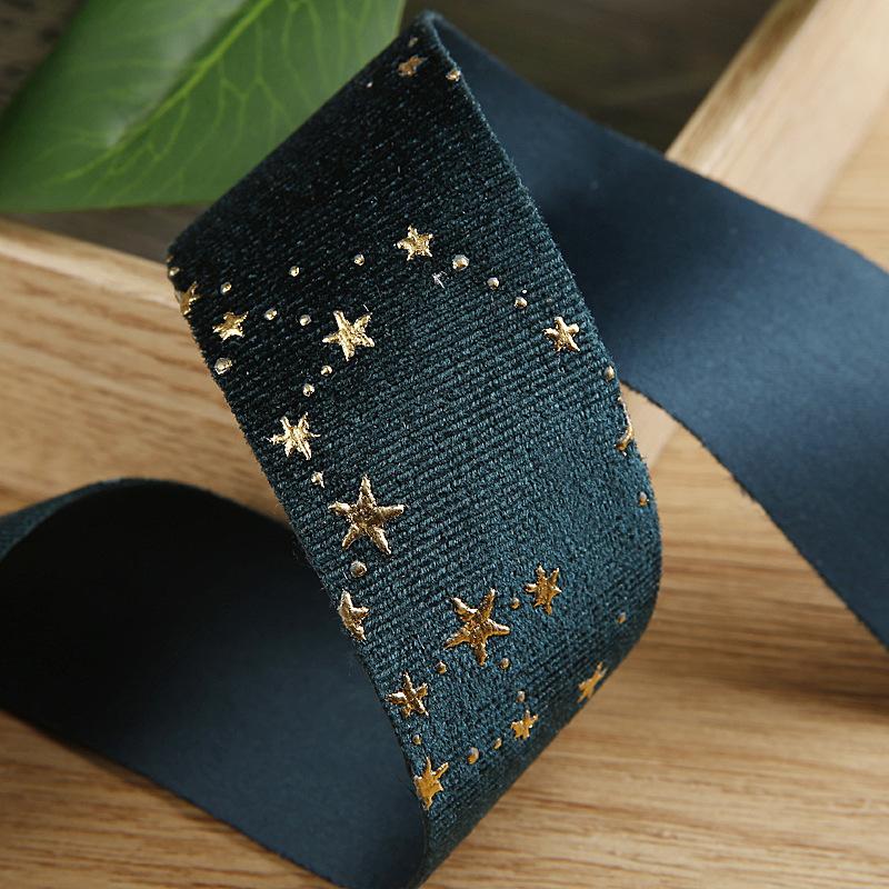 

10 Yards Velvet Flocking Ribbon 40MM Stars Bronzing Ribbon For Hair Bows Shoes Hats DIY Crafts Handmade Hair Accessories 10 Yards