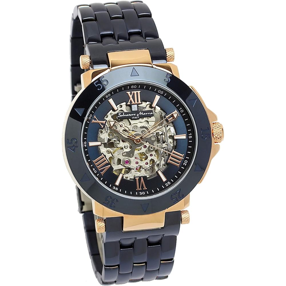 Salvatore Marra Men s Automatic Skeleton Watch Royal Blue Business Formal Design
