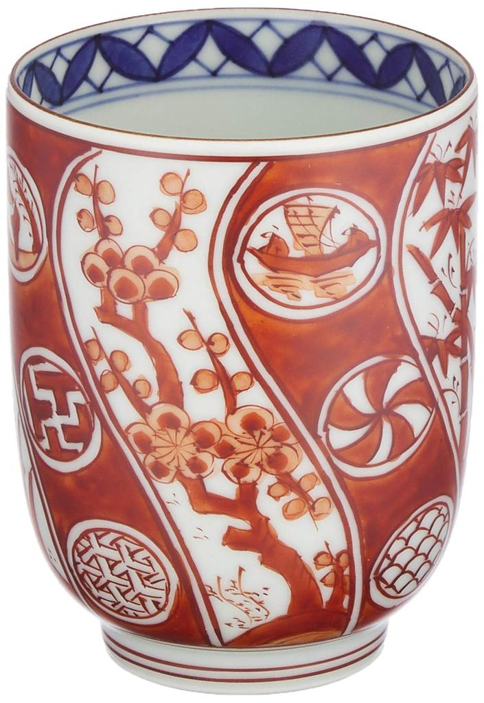 Kyoyaki Kiyomizu-yaki Teacup, Small, Red Four Gentlemen Design, Kaho Kiln, 60th Birthday Gift, Respect for the Aged Day Gift, UGS670-02