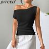 BITCED Versatile Solid-Colour Sleeveless Knit Vest Seductive Fitted Knit T-Shirt Designer Off-Shoulder Top