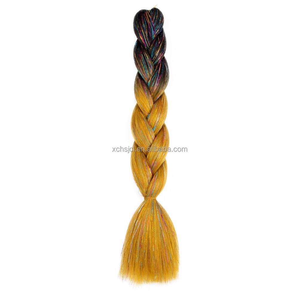 Customized Soft Heat Resistant Fiber Festival Ombre Pure 2 3 4 5 Tone Color Tinsel Glitter Jumbo Braiids