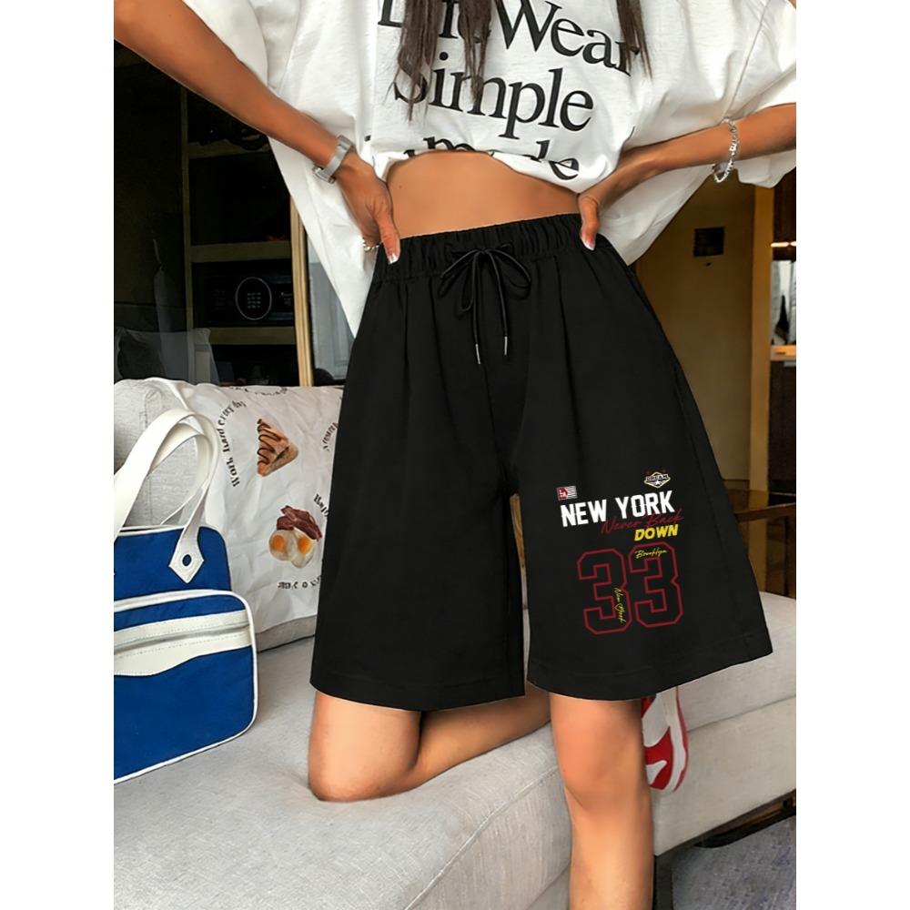 

Pant New York Never Back Down Number 33 Print Women Shorts Gym Drawstring Pants Y2K Summer Clothes Streetwear S