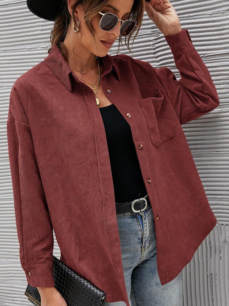 2026 Spring/Autumn Women's Oversized Loose Corduroy Shirt - European and American Style