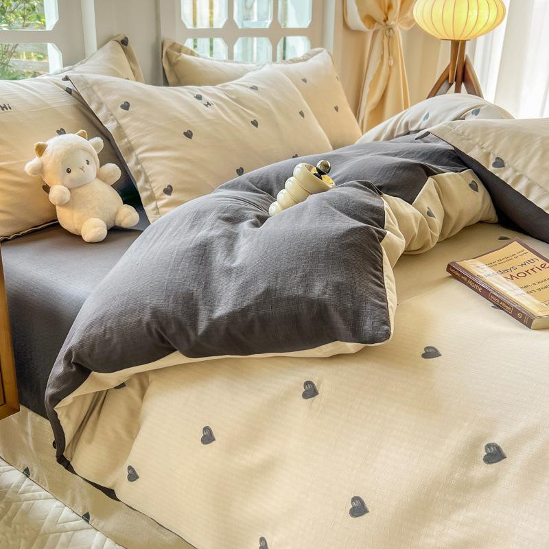 Class A maternal and infant grade, jacquard aerobic colored cotton, skin-friendly, comfortable, simple and literary 4pcs set on the bed