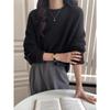 Autumn and winter new simple pullover knitted sweater crew neck sweater women's loose versatile lazy style solid color top tide