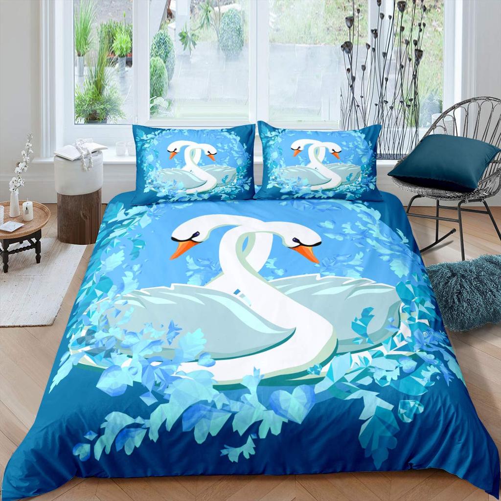 Swan Bedding Collection Romantic Flowers Duvet Cover King Birds Wildlife Quilt Cover For Couple Lady Man Wedding Festival Party Decor
