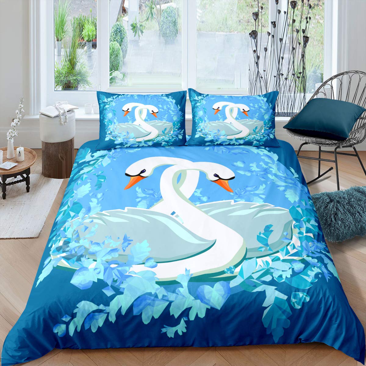 

Комплект постельного белья с лебедем, романтические цветы, пододеяльник с изображением короля и птиц, дикой природы, покрывало для пары, леди, мужчины, свадьбы, фестиваля, вечеринки, декор EU single(135x200cm)