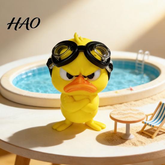 Detachable Goggle Duck Figurine Funny Angry Figurine, Cute Yellow Desk Decoration, Little Standing Decorative Ornament for Shelf with Goggles