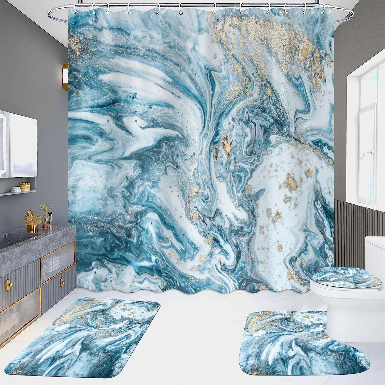 

Набори завіс для душу серії Marble 4шт для ванної кімнати Нековзкі килимки для ванної кімнати Кришка для унітазу Килимок для ванної кімнати 4pcs