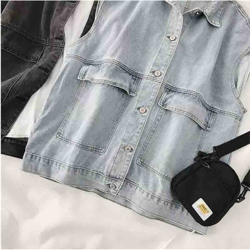 Denim Vest Coat Women's Spring and Autumn Loose Korean Style Waistcoat Outer Wear Vest Top Sleeveless Coat Casual Jacket