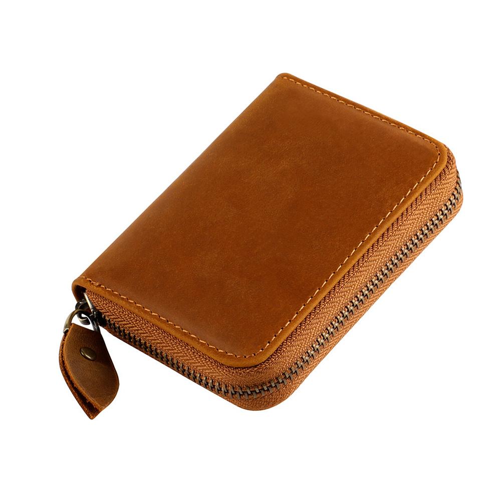 

Genuine Leather Card Holder RFID Blocking Crazy Horse Vintage Multi-card Slot Coin Purse Unisex коричневий