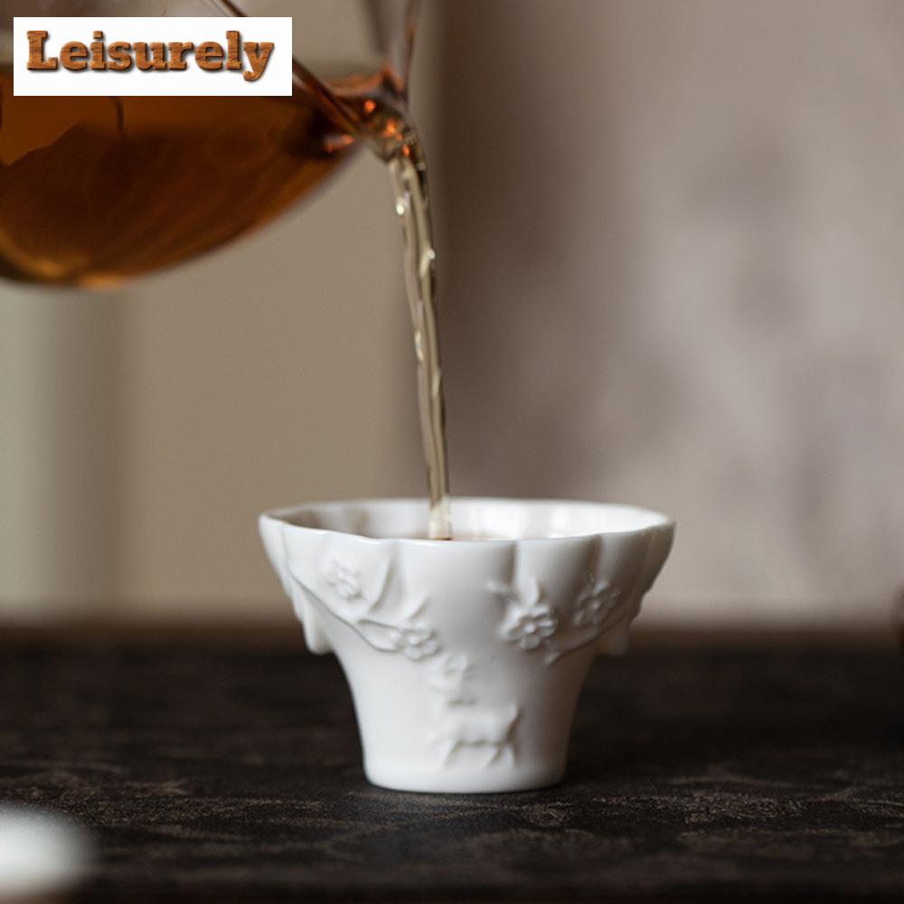 Handamde Relief Plum Blossom Ceramic Tea Cup Customized Master Cup Personal Aroma Smelling Cup Tasting Tea Bowl Kung Fu Teaset