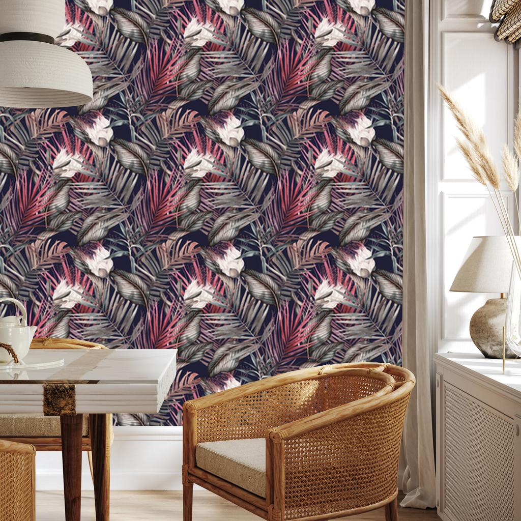 Wallpaper Beautiful Plants On a Dark Background for the Living Room and Bedroom 50x1000