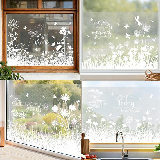 Fiori Farfalle Pellicola per Vetri Privacy Bianco Decorativa Vetro Satinato Adesivo Blocco Solare