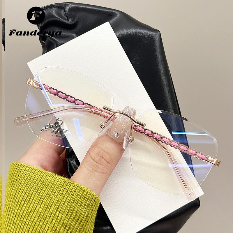 

Женские безободковые очки для близорукости высокого класса: Совместимость с рецептурными линзами, Края с бриллиантовой огранкой, Защита от синего света. розового золота