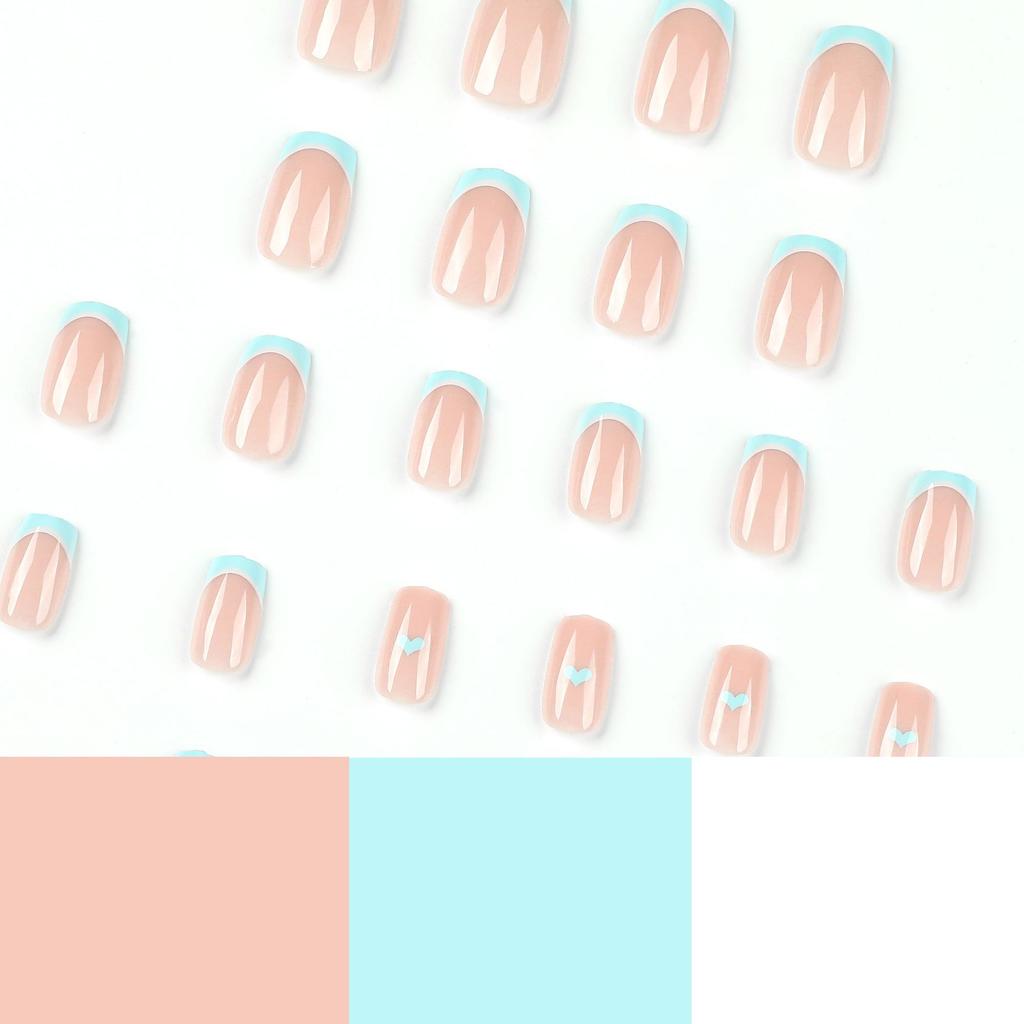 Tragbarer Nagel-Blau-Weiß-Spleiß-French-Nail-Patch Blau-Liebe-Falschnagel-Patch
