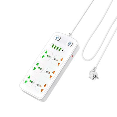Power Strip Surge Protection Multi Socket 6 Outlets UK/US/EU Plug 1.8m Extension Cord with Type C 4USB Port Electrical Table Socket