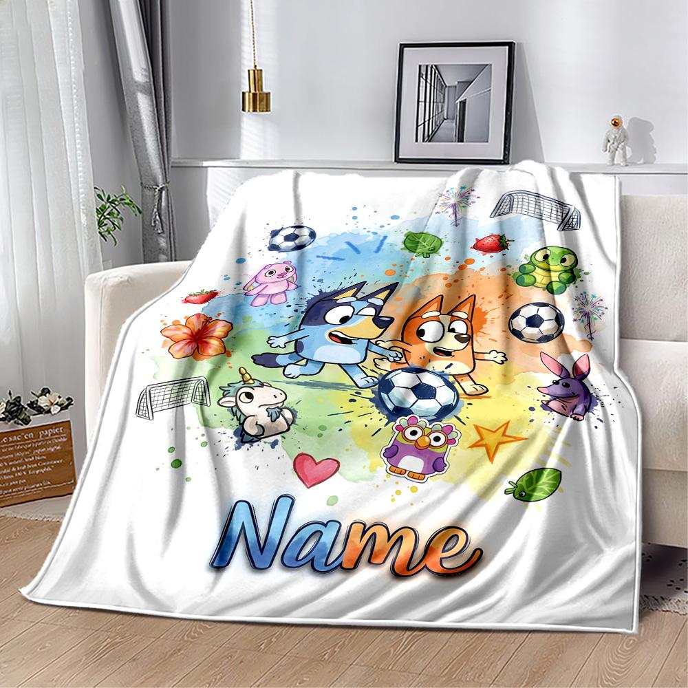 Bluey's Soccer Adventure Personalized Name Blanket Gift Customizable Blanket Durable Comfort Perfect for Nap Bedding Office Office Chair