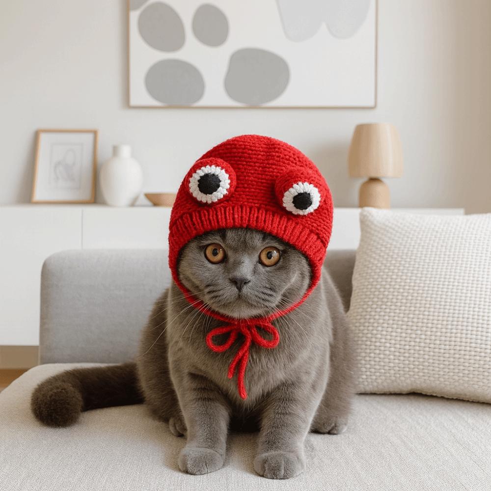 Cat Ear Covers Warm Dog Knitted Hat Quiet Noise Protection Handmade Pet Headgear Adjustable Cartoon Dog Ear Muffs Anxiety Relief