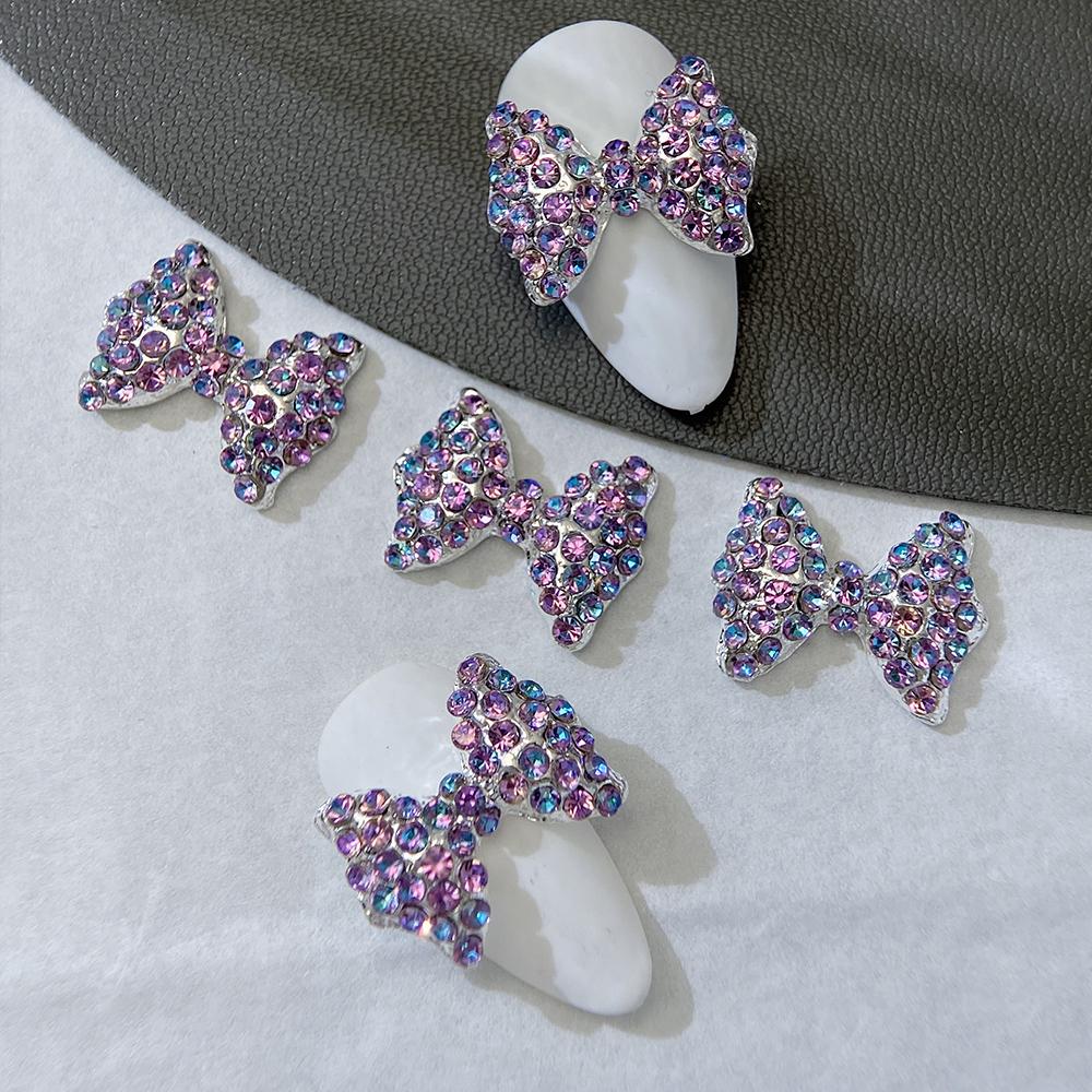 5 Stück lila Diamant-Nagelkunst-Zubehör mit großer Schleife für Nagelkunst-Kreationen