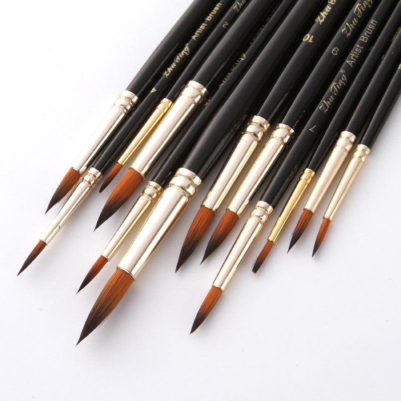 12-Color Double-Sided Nylon Bristle Round Tip Watercolor & Oil Painting Brush Set
