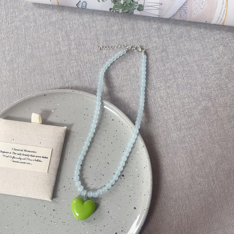 Modische bunte Perlen Herz Anhänger Halskette für Frauen Mädchen Kontrastfarbe Choker Ästhetischer Schmuck Hals Accessoires