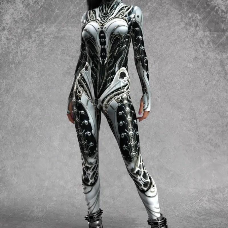 Unisex Mechanical Armor Robot Warrior 3D Digital Printed Halloween Cosplay Jumpsuit Women Men Carnival Party Dress Up Costume