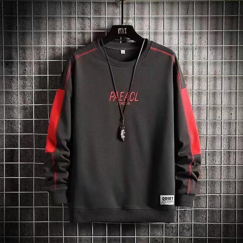 Men's High Street Crewneck Sweatshirt - Trendy Loose Fit, Long Sleeve, No Hood for Autumn/Spring.