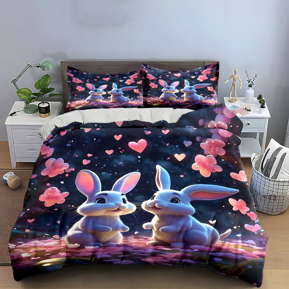 Romantic Rabbit Decoration Set For Couples Exquisite Three-Piece Bedding Set Gift For Kids And Adults