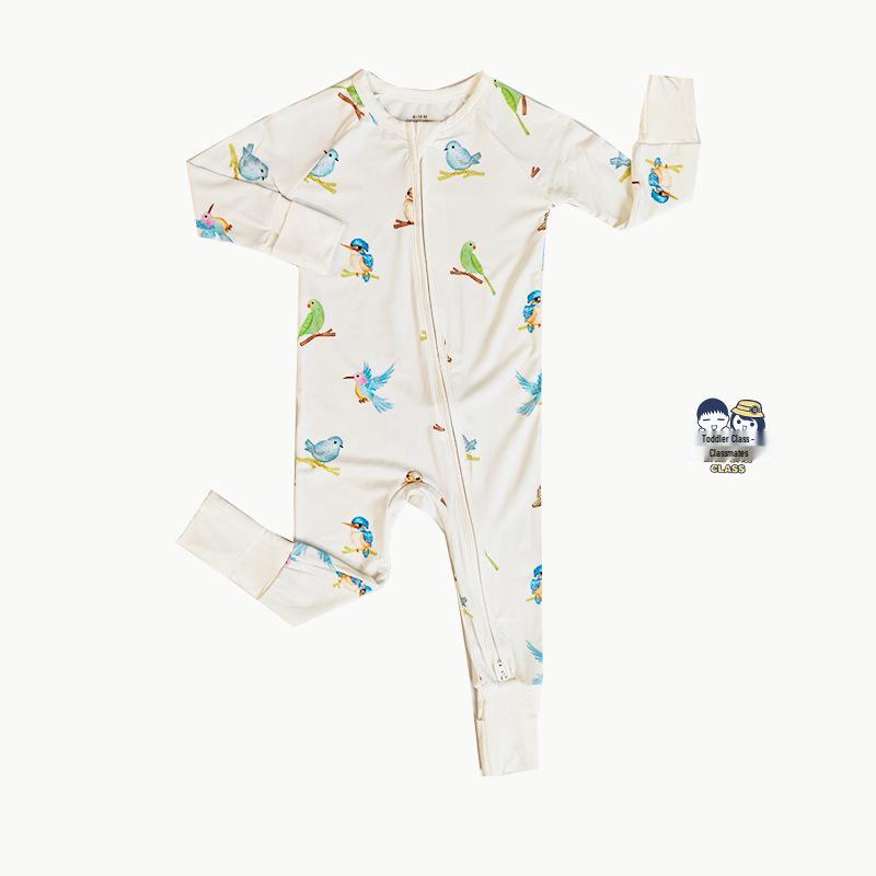 Bamboo Fiber Baby Romper with All-Over Print - Long Sleeve Onesie