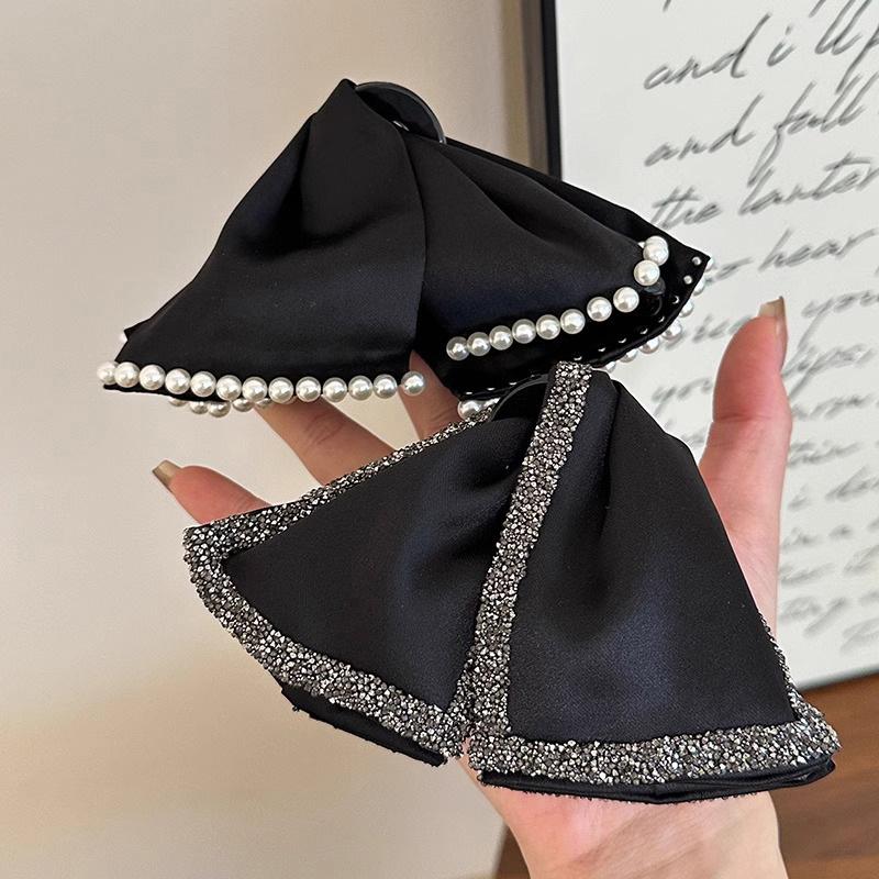 Vintage Soft Black Satin Hair Claw Hairpin Large Big Bow Ornament Women Hair Accessories