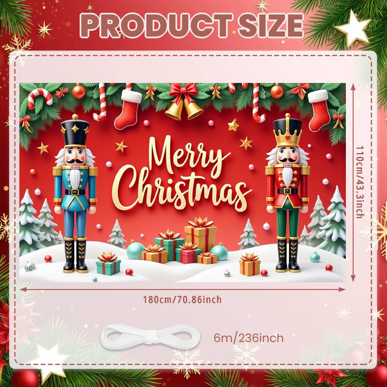 

Holiday Banner Pine Branches Christmas Decor Display Merry Christmas Banner Red Theme Xmas Background For Xmas Event Family