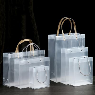 Frosted Plastic Bags with Handles PVC Translucent Souvenir Tote Bag Party Decor Transparent Gift Wrapping Bag Storage Supplies