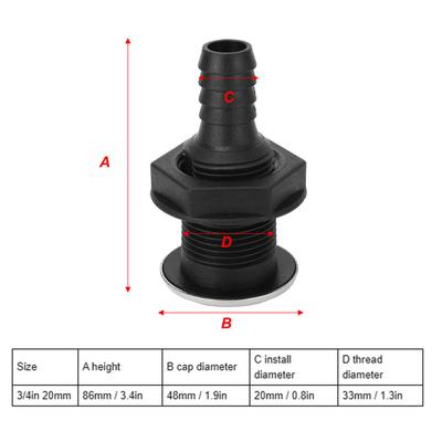 Boat Through Hull Fitting 3/4inch 20mm Thru Hull Valve Fitting Leakage Proof for Boat Transoms Fish Wells Ice Chests Yacht