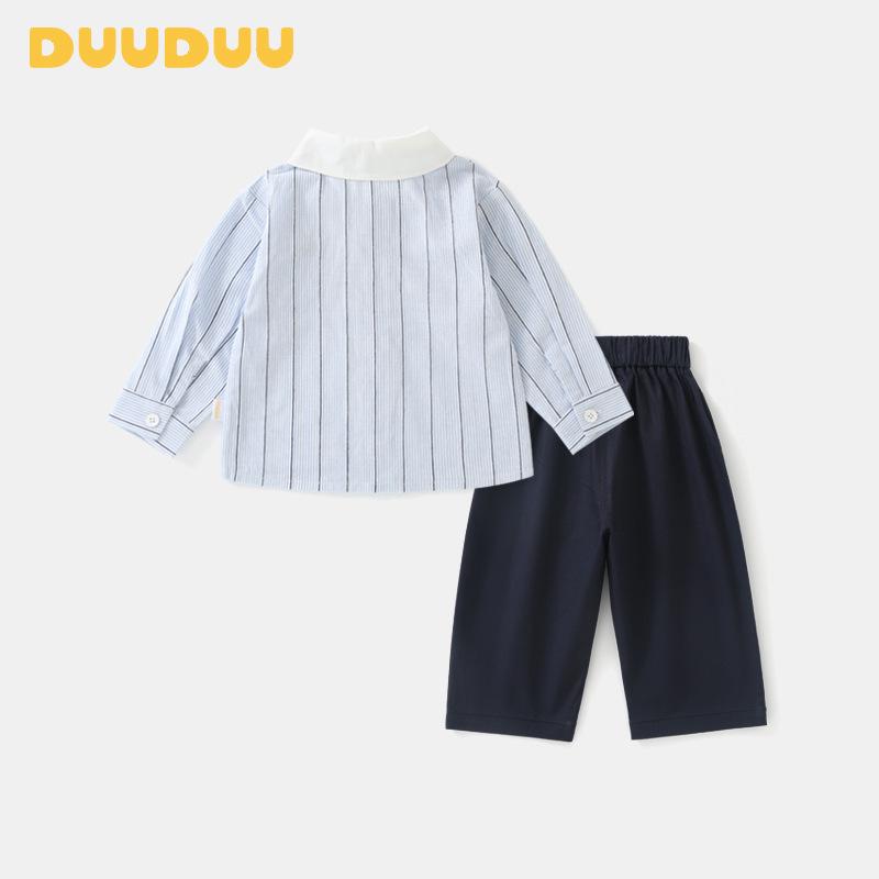 DUUDUU 2025 Streifen: Frühlingsoutfit im koreanischen Stil für Kleinkinder - Jungenhemd und Hosen-Set.