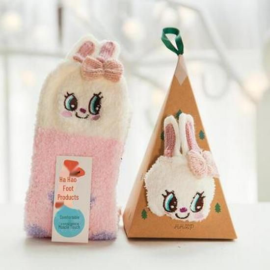 

Уютные рождественские носки из кораллового флиса: Плотный, 3D-мультяшный вышитый флис, полуторослойный, идеально подходит для дома Adult version светло-синий