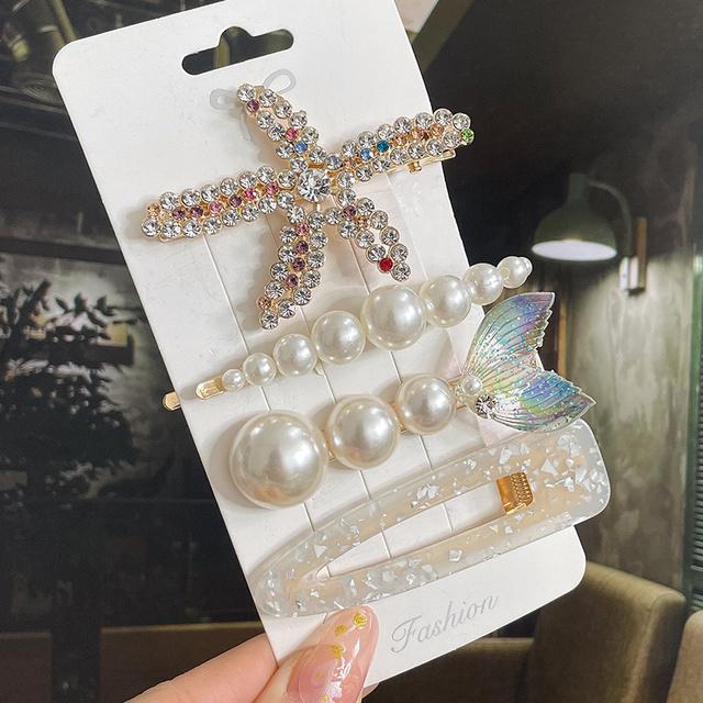 1 Set Geometric Flower Pearl Hair Clip Pin For Women Hairpins Fashion Acrylic Barrettes Hairgrips Hair Accessories Girls Jewelry