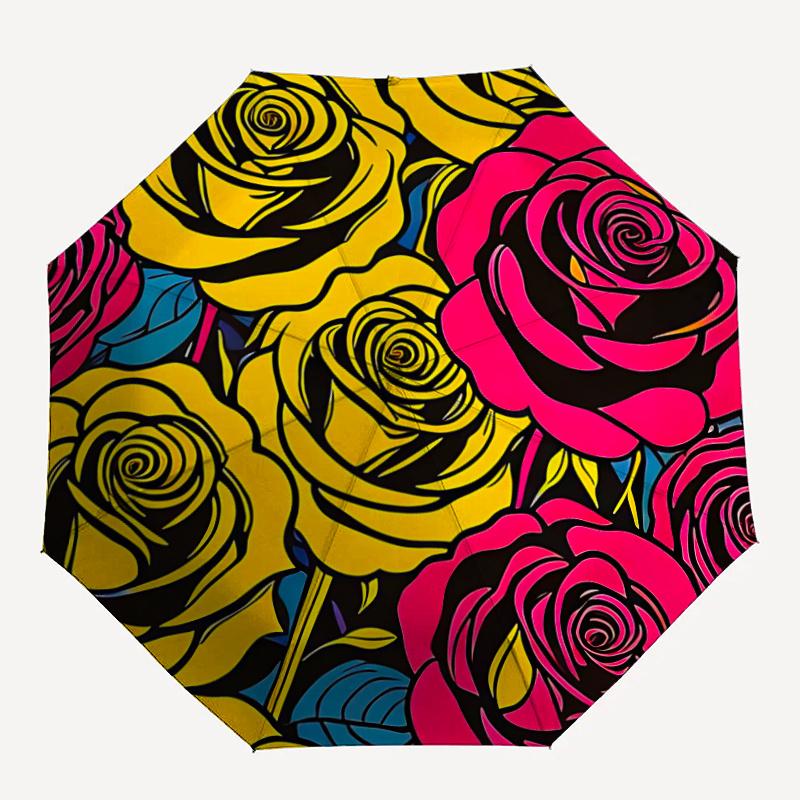 

1pc Roses FlowersAutomatic Open/close Umbrella, 8-Rib sturdy structure, Portable Travel Umbrella, Parties, Everyday Usec58