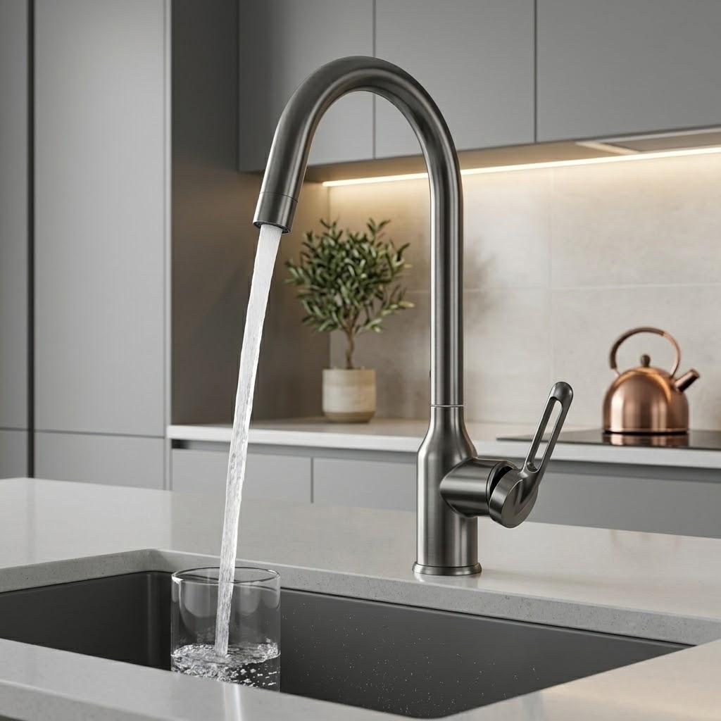Gunmetal 304 Stainless Steel Kitchen Faucet Mixer Hot Cold 360 Swivel Gooseneck Sink Mixer Tap Faucet Cartridges