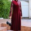 Women's Loose Plus Size Velvet Dress Color-Block Printed  Velvet Long A-Line Dress