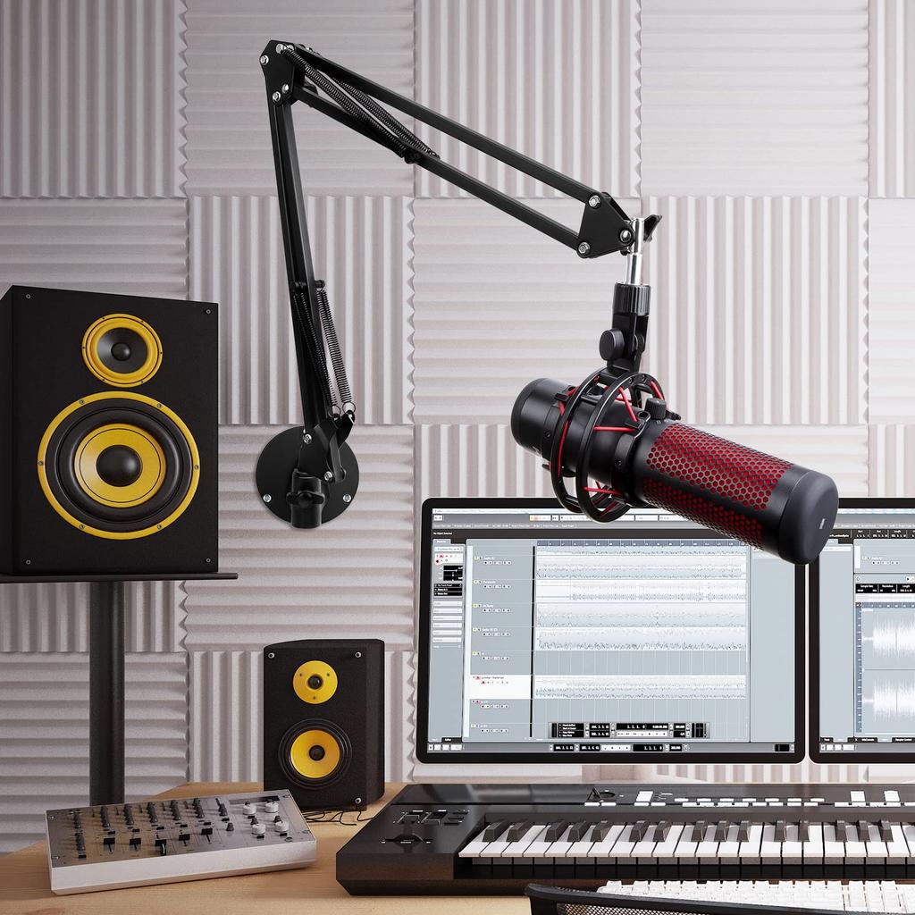 SUNMON Microphone Wall Mount Boom Arm Microphone Holder Horizontal Wall Mount Space-Saving Desktop Metal Clamp