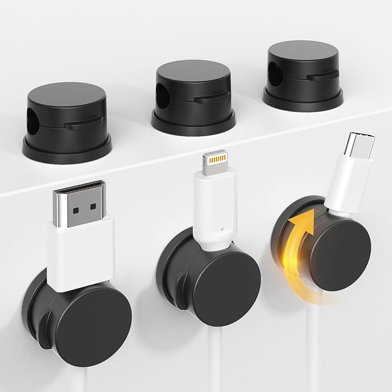 Swiveling Cord Holder, Magnetic Cord Organizer, Inchor Cable Organizer for Desk, 6 Pack Cable Clips for Nightstand, Adhesive Cable Holder Cable
