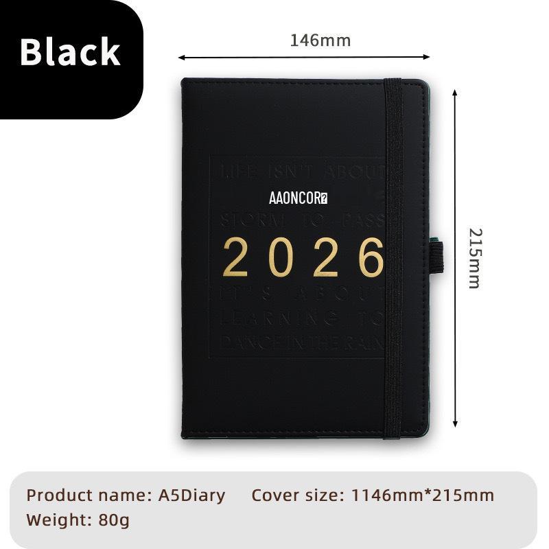 2026 A5 Englischer Jahresplaner mit Gummiband - Kreatives Notizbuch