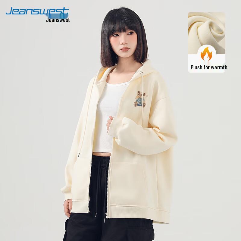 JEANSWEST Damen Locker Geschnittenes Kapuzen-Cardigan-Sweatshirt mit Cartoon-Print