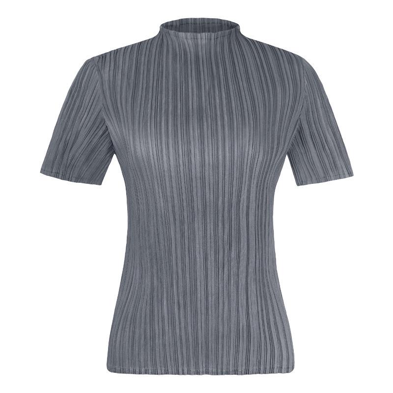 

Women s Solid Pleated Short Sleeve Summer Top - Casual, Comfortable T-shirt One Size