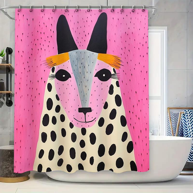 Animal Printed Shower Curtain Set Cute Cow & Sheep Pattern Waterproof Bath Decor Home Accessories In Multicolor